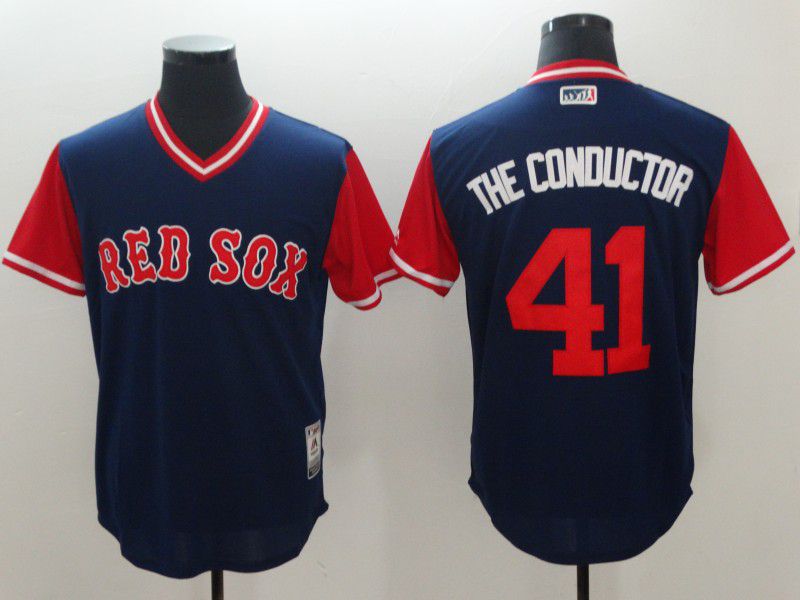 Men Boston Red Sox #41 The conductor Blue New Rush Limited MLB Jerseys